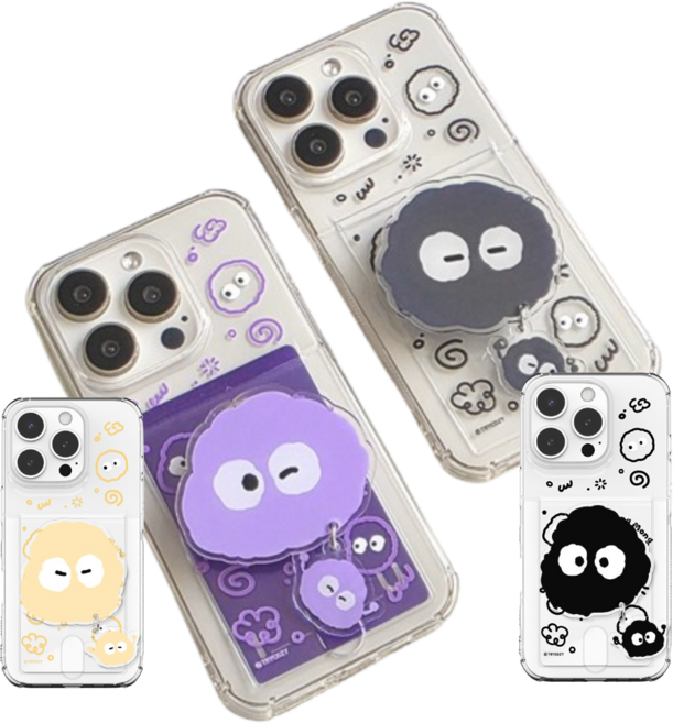 갤럭시A25(A256) 몽몽팡 먼지팡 그립톡 스마트톡 카드 투명 케이스