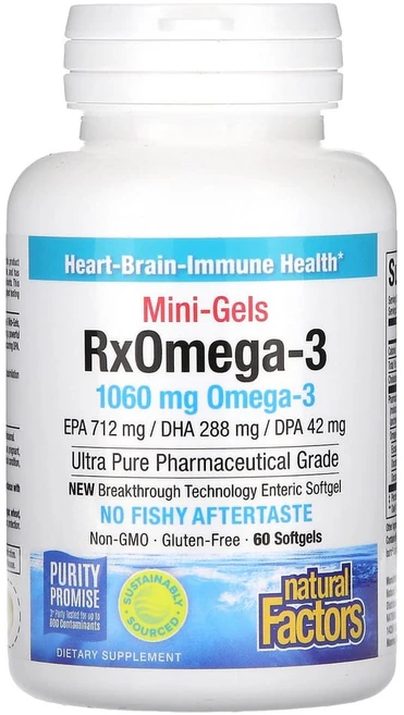 네츄럴펙터스 Rx오메가-3 미니 젤 1060mg 소프트젤 60정(소프트젤 1정당 530mg), 1개, 60정 - 쿠팡
