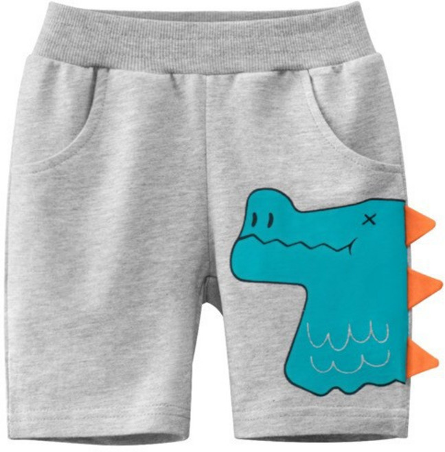 i揪團 兒童純棉小恐龍造型運動短褲 男童五分褲 淺灰藍恐龍款 120碼