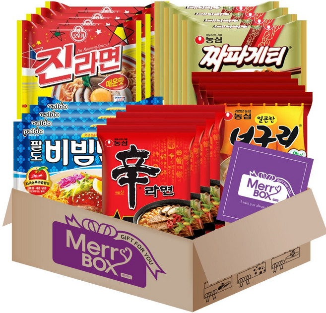 봉지라면세트 6호 20개(진라면매운맛4+신라면4+얼큰한너구리4+짜파게티4+팔도비빔면4)+메세지카드, 1세트