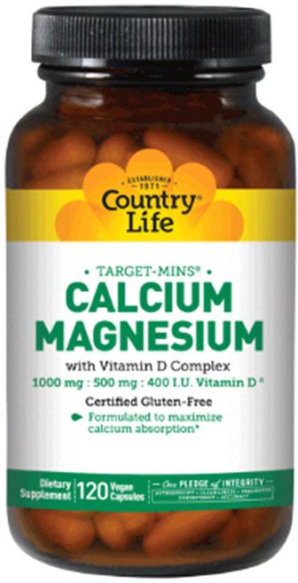 Country Life 鈣鎂維他命D素食膠囊 1000mg 500mg 400IU, 120顆, 1罐