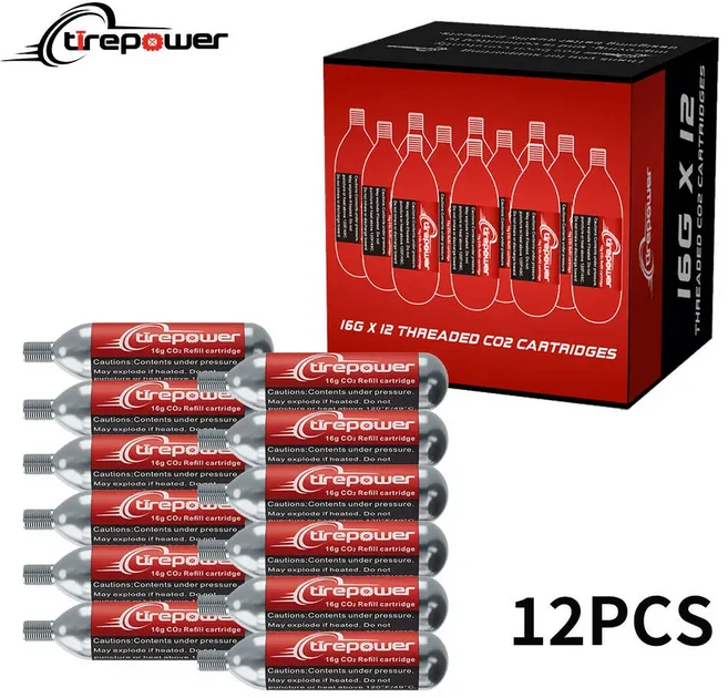 3/5/12개입 팩 16g 나사형 CO2 카트리지 자전거 타이어용 인플레이터 연결부 포함, 02 CO2 Cylinder 12pcs