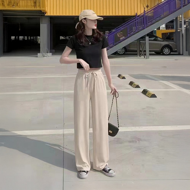 여성 아이스바지 여름 와이드팬츠 쿨링 통바지 집콕 데일리룩 하이웨스트 홈웨어 찰랑바지