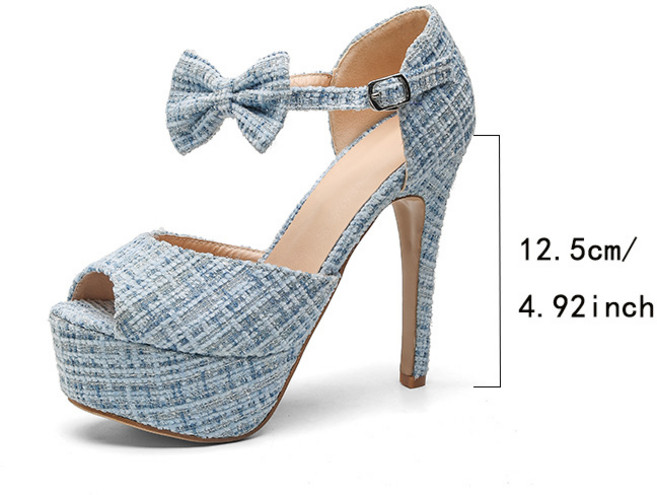 여성 킬힐 샌들 리본 힐 오픈토 가보시 샌들