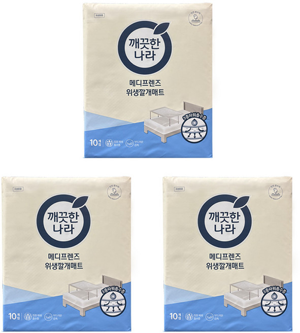 깨끗한나라 메디프렌즈 위생 깔개매트 600mm x 750mm 10매입 3팩