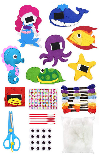 DIY 펠트 바느질 인형 만들기 몬테소리 일상영역, 1세트, 바다의 동물들