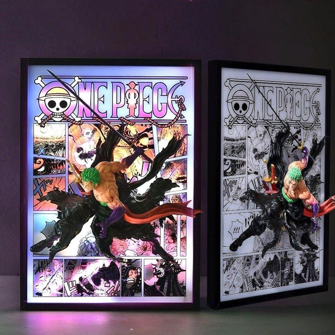 원피스피규어 LED액자 조로 조명 그림 무드등 3D 입체 인테리어 액자, 1개