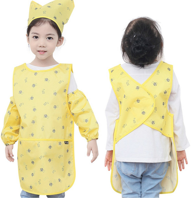 아동용 방수 앞치마두건토시세트, 노랑곰