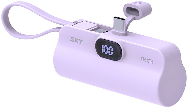 SKY 필 X13 LED 도킹형 일체형 C타입 빌트인 C타입 케이블 스탠드 휴대용 미니 보조배터리, SKY-X13LCC(C타입), 퍼플