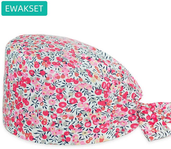 여성용 핑크 과일 프린트 의료 캡 수술실 액세서리 모자 남녀 공용 치과 스파 미용실 간호사 모자