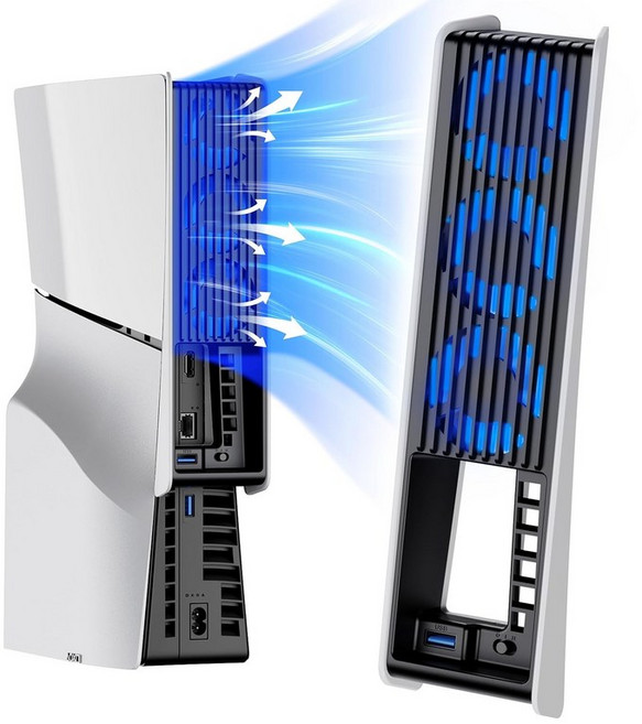 키위홈 냉각 팬 PS5 액세서리 업그레이드 조용한 쿨러 자동 속도 조절 컨트롤러 USB3.0 포트 및 LED 2020 전용 슬림프로용 아님 화이트 3041620, PS5 슬림 팬, 흰색/검정