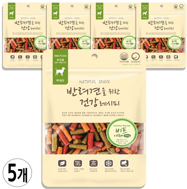 굿데이 반려견을위한 건강레시피 강아지간식 야채져키 300g, 혼합맛(비프/야채), 5개