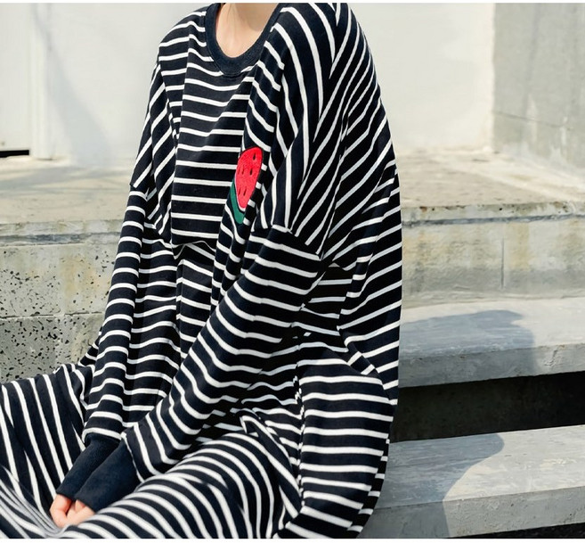 워너비홈 긴팔 빅사이즈 편안한 원피스 홈웨어 간절기 롱치마