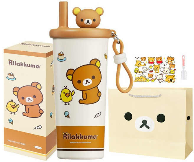 리락쿠마굿즈 리락쿠마 텀블러 빨대컵 보온병 피규어 물통, 리락쿠마 브라운 710ml