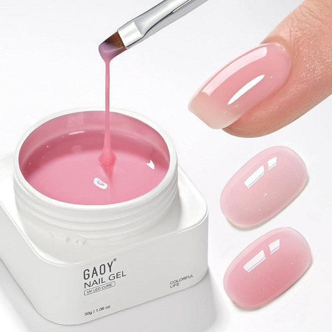 GAOY 컬러 빌더 베이스 30g 브러시 포함 4-in-1 오래 지속되는 네일 젤 누드 핑크 천연 젤리 자외선 차단 경화 강화 플라밍고 260016, 플라밍고 핑크