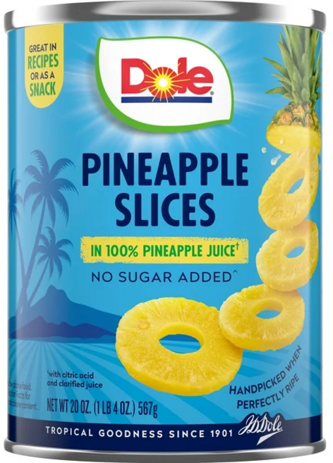 Dole 100% 파인애플 슬라이스 통조림, 567g, 1개