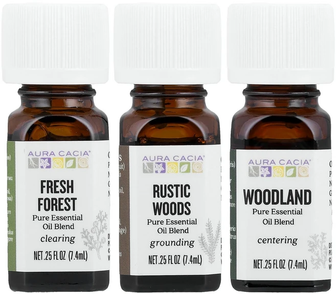 Aura Cacia A 워크인 더 우즈 키트 퓨어 에센셜 오일 혼합물 3병 각 7.4ml(0.25fl oz) Cacia (아우라 카시아) - 쿠팡