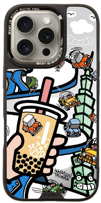 HODA iPhone 16/15 藍白拖賽道老咪大賽 米豆藝術家 MagSafe磁吸保護殼，台灣特色設計，輕巧防摔