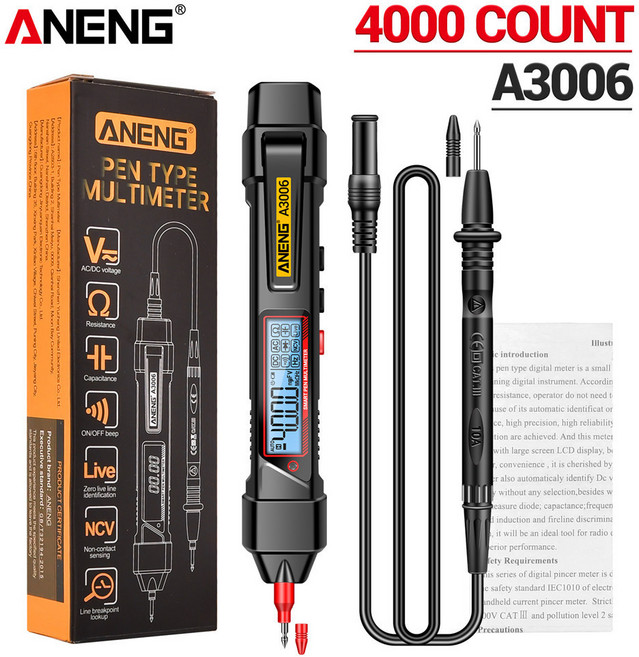 ANENG A3006 筆式萬用電表 4000筆電壓測試器, 1個, A3006筆式萬用表（標配）