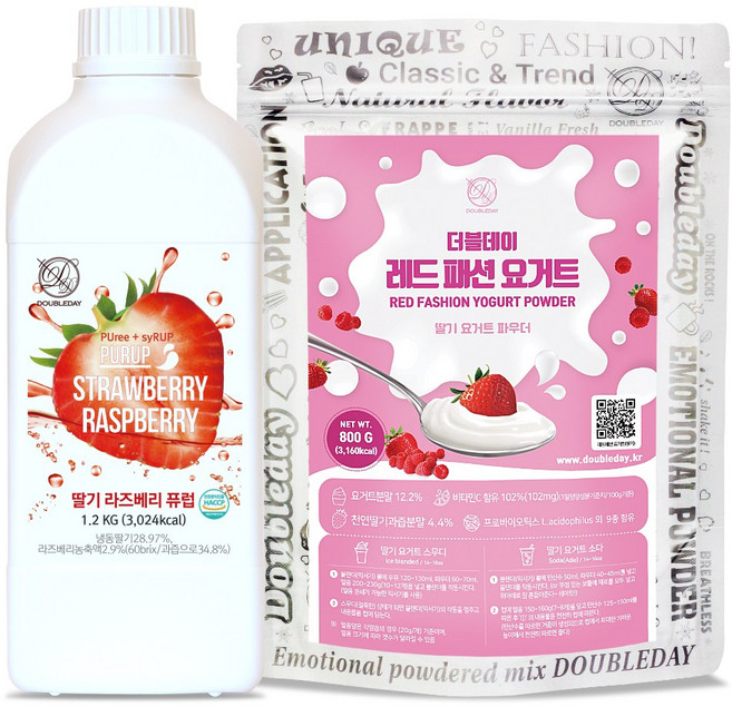 [더블데이] 딸기라즈베리 퓨럽 1.2kg 딸기요거트 파우더 800g 세트 / 핑크베리 레이어 핑크베리 에이드 원액 라떼 베이스 믹스