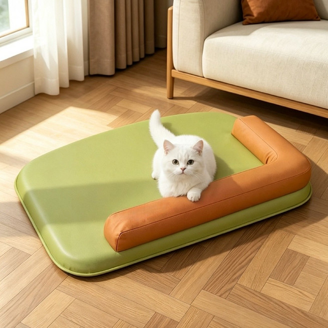 이후쿠 강아지 방수 방석 커버분리형 미끄럼방지 목받침 쿠션 침대, 1개, 그린