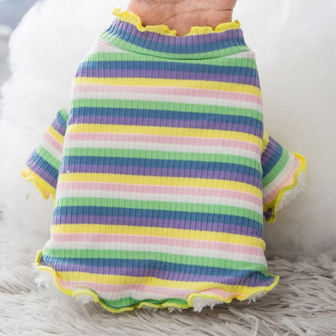 셀럽펫 스트라이프 털 안감 강아지옷 티셔츠 겨울 가을 봄, 그린, 1개