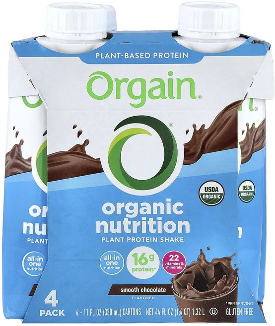 정말좋습니다 Orgain Organic Nutrition 식물성 단백질 셰이크 스무스 초콜릿 4팩 각 330ml(11fl oz) 빠르게배송해드릴게요, 330ml - 쿠팡