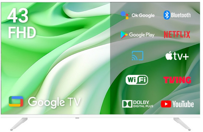 큐빅스 109cm 43인치 FHD LED TV 화이트에디션 구글 스마트 티비 안드로이드5.0 에너지1등급 고화질티비, 고객직접설치, 벽걸이형, 43 FHD 화이트, 109cm(43인치)