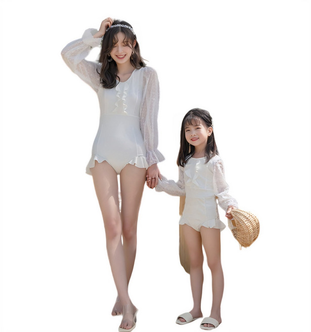 로을 엄마와딸 패밀리룩 프릴수영복 소매 우아한 레이스 원피스 모노키니, 아동
