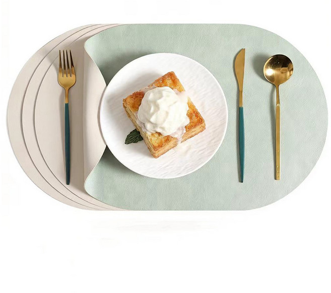 BIKASU 양면 식탁 매트 가죽 방수 테이블매트 식탁매트, 2개, 44.5cm*30cm, 아보카도그린/아이보리