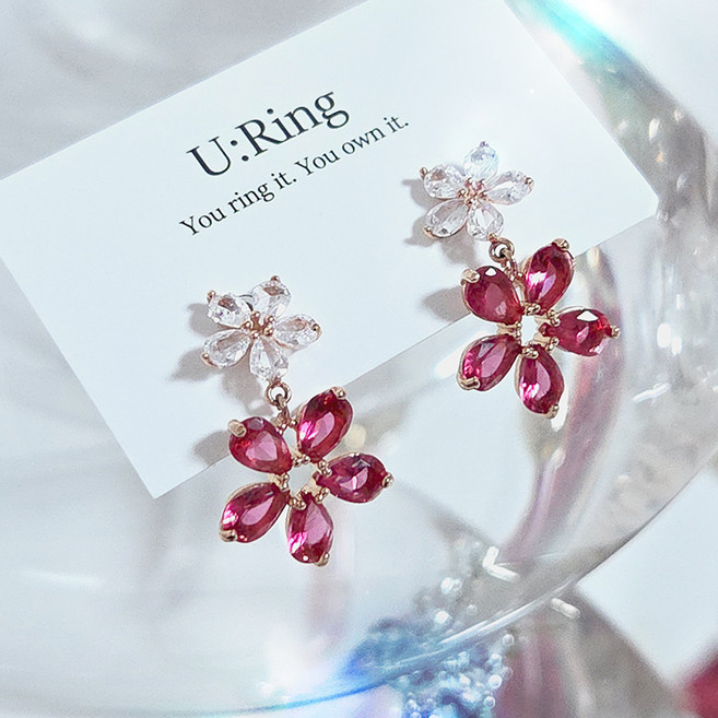 [은침] 루미에르 플라워 이어링 925 실버침 화이트 핑크 투명 골드 큐빅 물방울 데일리 여성 귀걸이