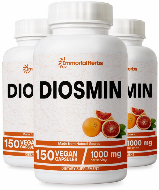 Immortal Herbs퓨어 디오스민 콤플렉스 베인 서포트 1000mg 디오스민 캡슐 150개 시트러스 바이오플라보노이드 풍부 과일 추출물 75일 공급 100% 채식 비, 3개, 150정
