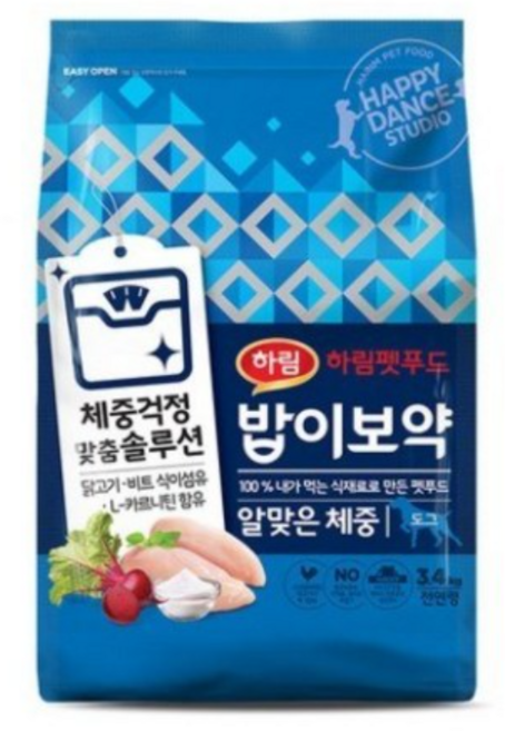 하림펫푸드 전연령 밥이보약 알맞은 체중 강아지사료, 다이어트(체중감소), 3.4kg, 2개