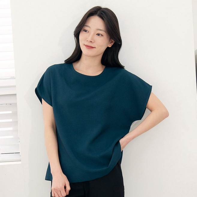 물론 국내생산 여성 풍기포인견 와플 반팔 블라우스