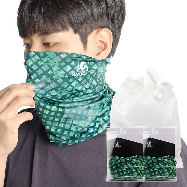 블랙야크 복주머니형 자외선차단 쿨 마스크 2개입, 그린