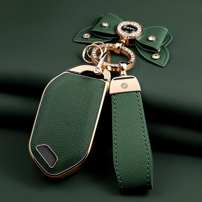 HAKO 소프트 가죽TPU 차키케이스+키홀더+리본 (기아호환), K-11(5버튼), 그린
