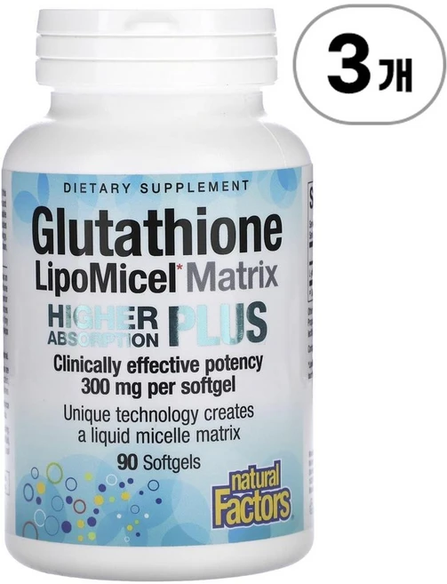 내추럴 팩터스 글루타치온 리포마이셀 매트릭스 300mg Natural Factors Glutathione LipoMicel Matrix 300 mg 90정, 3개 - 쿠팡