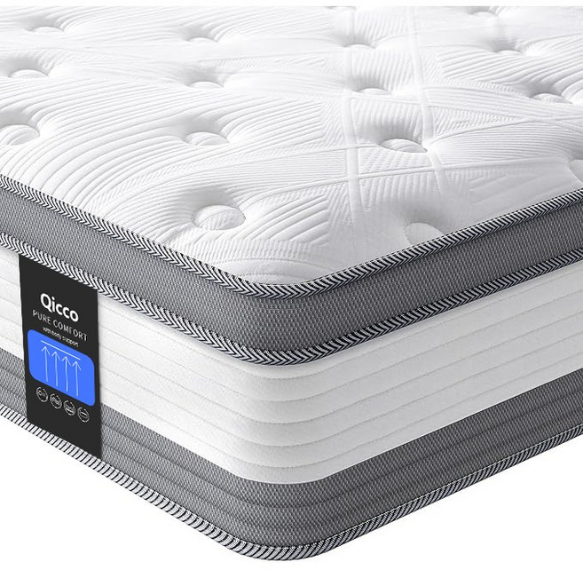 Qicco 침대 매트리스 무음 포켓스프링 바닥 매트리스, 25cm, 중간