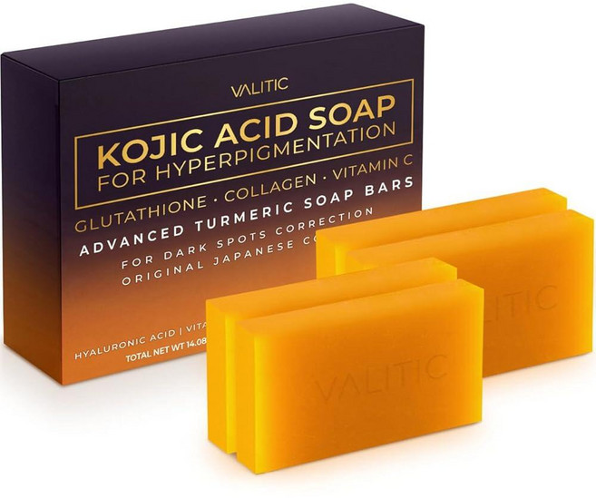 VALITIC 과색소 침착을 위한 Kojic 산성 비누 - 글루타티온 콜라겐 및 비타민 C 함유 - 강황이 함유된 고급 비누 바 - 다크 스팟 교정을 위한 오리지널 일본 복합
