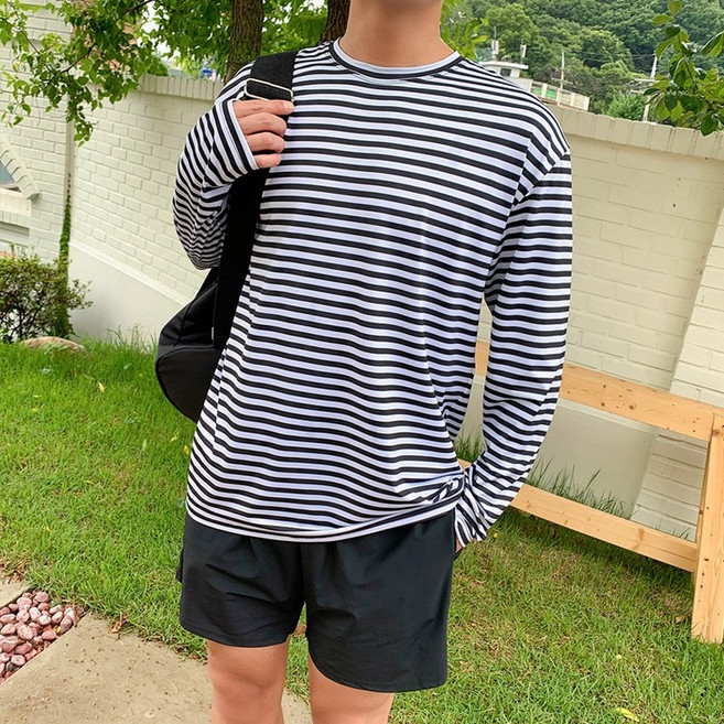 블랙 루즈핏 단가라 래쉬가드 수영복 남여공용 SW18848F블랙 루즈핏 단가라 래쉬가드 수영복 남여공용 SW18848F, L[100]