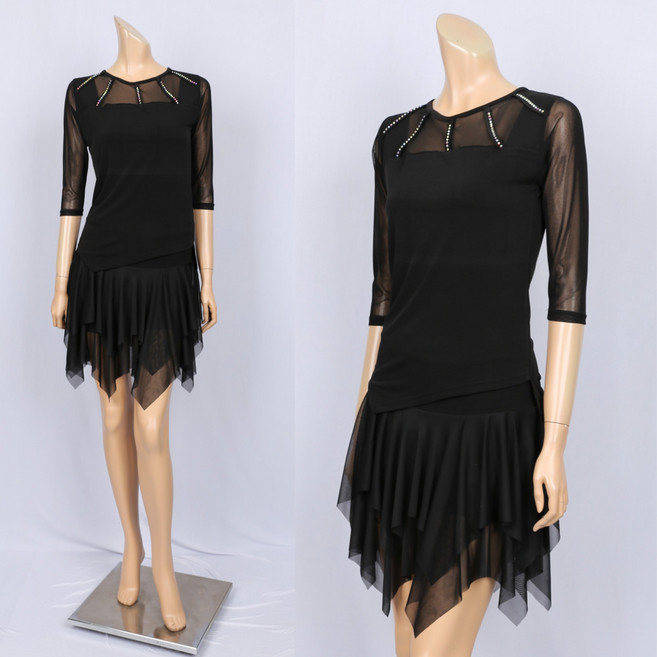 노브패리스 DBO3196 파이브 라인 칠부 티셔츠 55에서88 스판 라운드 뱃살커버 칠부티 사계절 라인 라틴 줌바 밸리 빅사이즈 큰옷 여자 댄스스포츠복