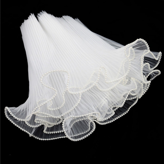 웨이브 망사 리본 주름 꽃다발 포장지 꽃 포장 리본 DIY 진주 포인트 포장재, 1개, 화이트 (360cm)