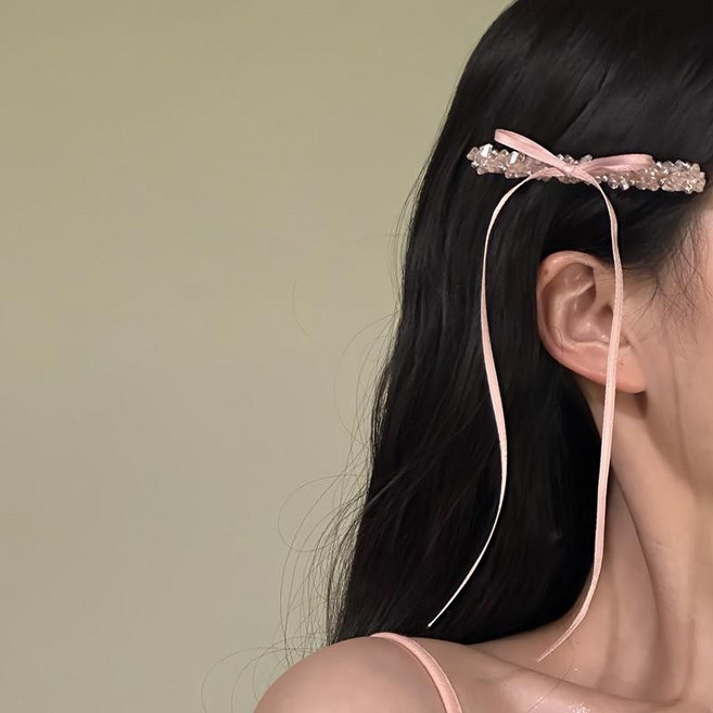 鑲鑽蝴蝶結絲帶髮夾 頭飾髮卡