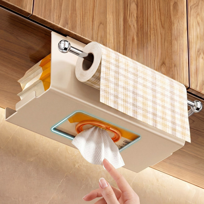 OLIVET 무타공 티슈걸이 접착식 휴지케이스 디스펜서, 1개, 베이지색