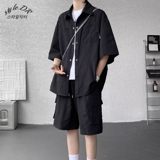 스타일닥터 여름 남성 반팔셔츠 폴로셔츠 세트 급속 건조 가벼운 통기 루즈핏 남성티셔츠 셔츠 반팔 루즈핏 캐주얼 상하세트