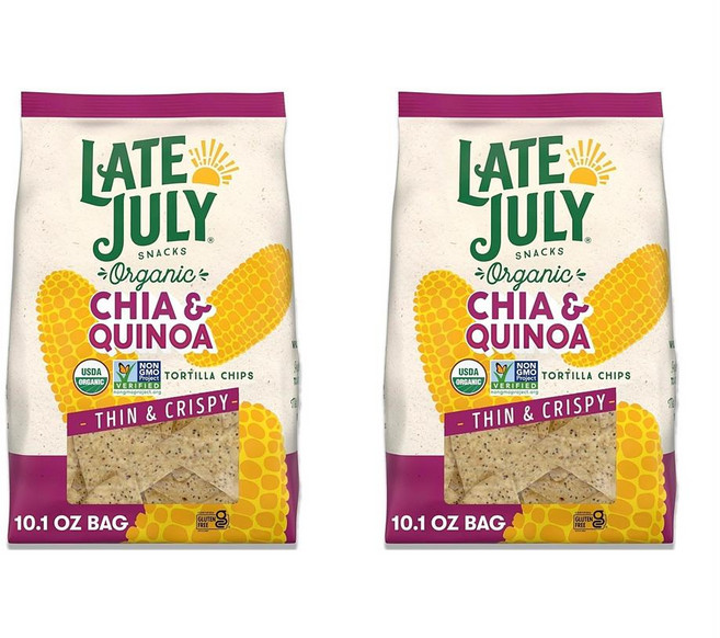 Late July 토르티야 칩 286g 2팩 치아 앤 퀴노아 Late July Snacks Thin and Crispy Organic Tortilla Chip, 2개