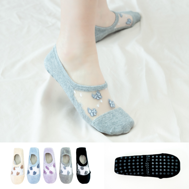 모노지압덧신 5켤레 미끄럼방지 안벗겨지는 페이크삭스 no빵구 시스루 망사 패션 꽃 여름