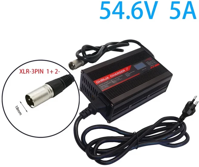 54.6V 5A 충전기 스마트 알루미늄 케이스는 13S 48V OLED 디스플레이 리튬 이온 리포 배터리 고속 OHRIJA호, 02 110-230V, 01 China Mainland, 10 XLR