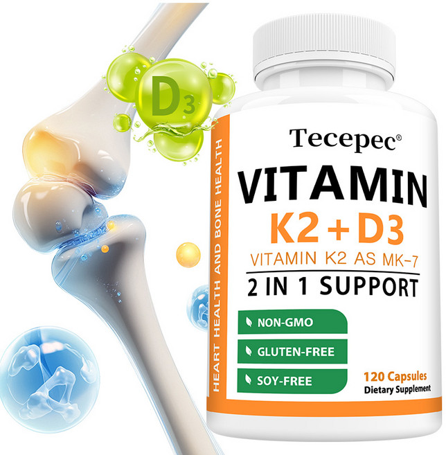 비타민 K2+D3 보충제 - 칼슘 흡수 촉진 뼈 강화 심장 건강 유지 면역력 강화 수면 건강 개선, 3개, 120회분