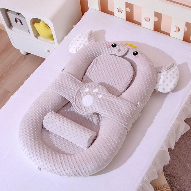 寶寶床中床 嬰兒防驚跳安撫床 上斜坡睡墊 嬰兒睡窩 仿生床 哄睡覺神器, 灰小象单床+斜坡垫